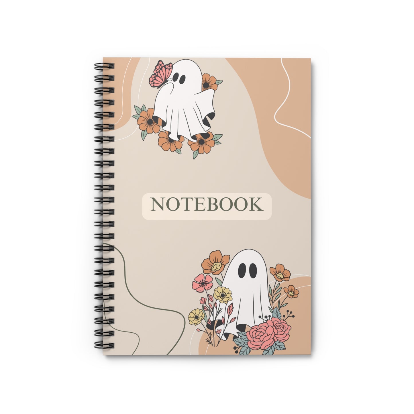 Cute Ghost Floral Spiral Notebook