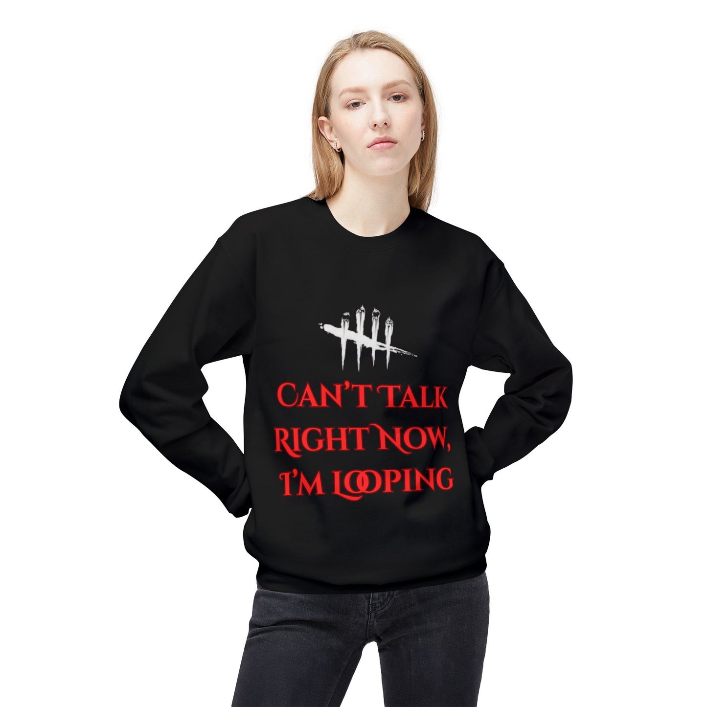Can't Talk Right Now, I'm Looping Crewneck Sweatshirt (Dead by Daylight)