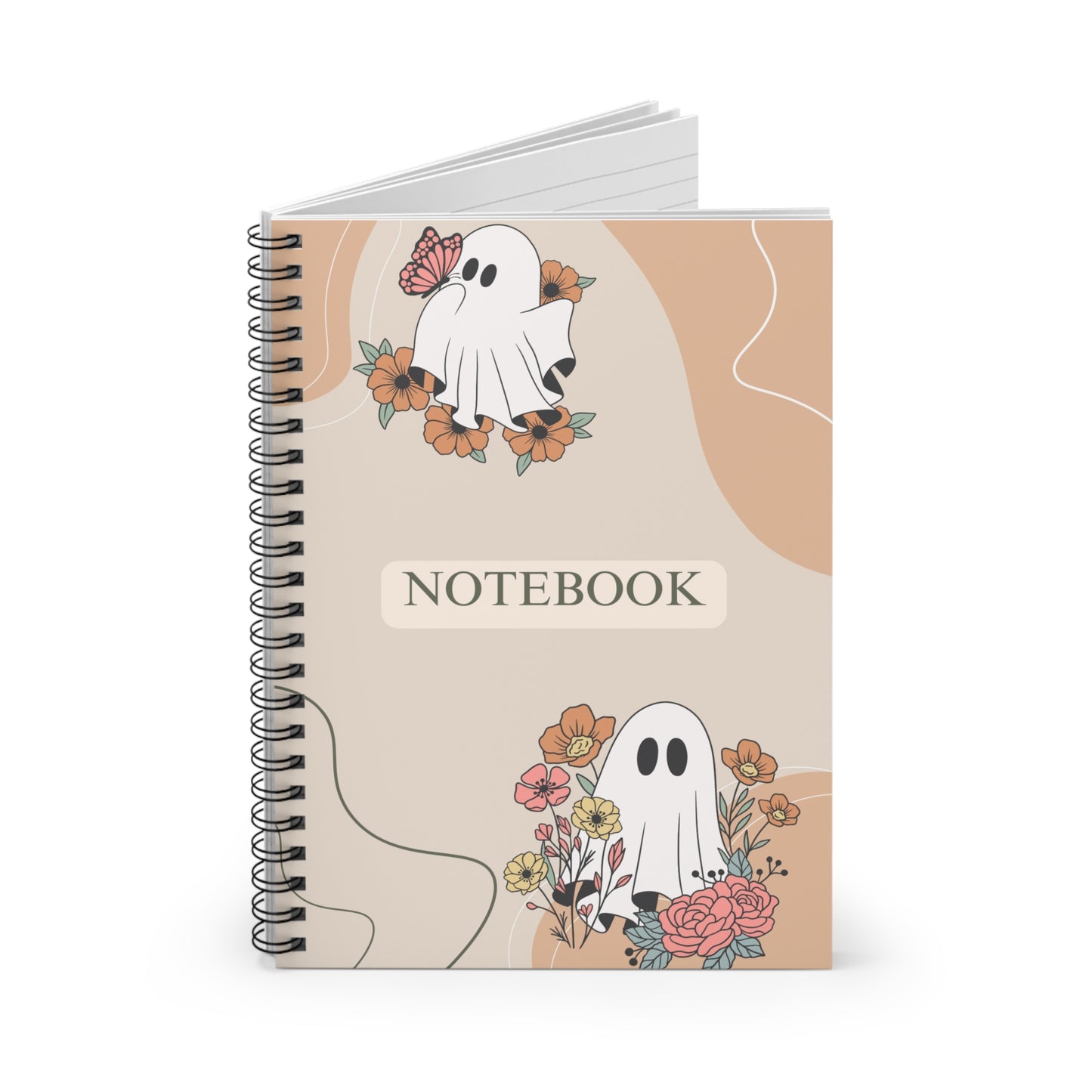Cute Ghost Floral Spiral Notebook