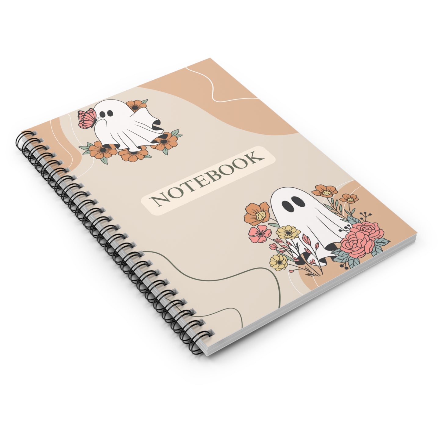 Cute Ghost Floral Spiral Notebook